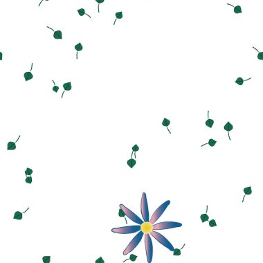 Basit çiçek ve yeşil yapraklı tasarım kompozisyonu, vektör illüstrasyonu