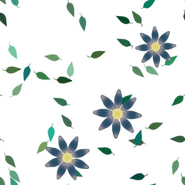 Basit çiçek ve yeşil yapraklı tasarım kompozisyonu, vektör illüstrasyonu