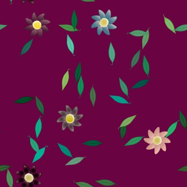 Serbest kompozisyonda yeşil yapraklı çiçekler, vektör illüstrasyonu