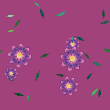 Serbest kompozisyonda yeşil yapraklı çiçekler, vektör illüstrasyonu