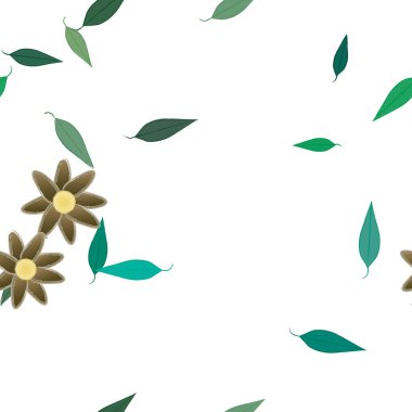 Basit renkli çiçekler ve yeşil yapraklı vektör şablonu