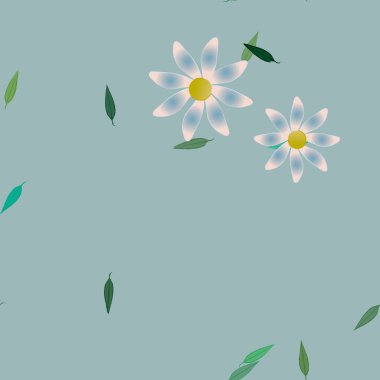 Basit renkli çiçekler ve yeşil yapraklı vektör şablonu