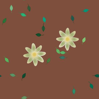 Serbest kompozisyonda yeşil yapraklı çiçekler, vektör illüstrasyonu