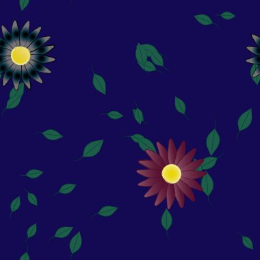 Serbest kompozisyonda yeşil yapraklı çiçekler, vektör illüstrasyonu