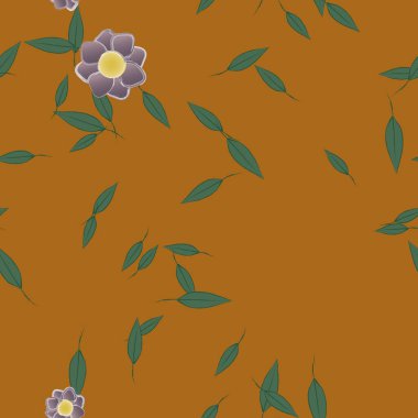 basit renkli çiçekleri olan serbest kompozisyon ve duvar kağıdı için yeşil yapraklar, vektör illüstrasyonu