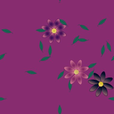 Basit renkli çiçekler ve yeşil yapraklı vektör şablonu