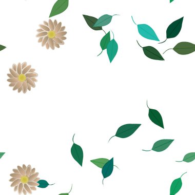 Serbest kompozisyonda yeşil yapraklı çiçekler, vektör illüstrasyonu