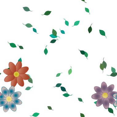 Basit çiçek ve yeşil yapraklı tasarım kompozisyonu, vektör illüstrasyonu