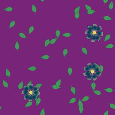 Serbest kompozisyonda yeşil yapraklı çiçekler, vektör illüstrasyonu