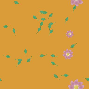 Serbest kompozisyonda yeşil yapraklı çiçekler, vektör illüstrasyonu