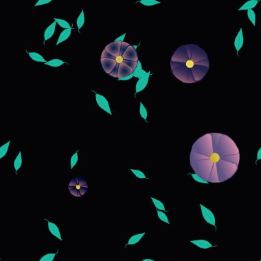 Basit çiçek ve yeşil yapraklı tasarım kompozisyonu, vektör illüstrasyonu