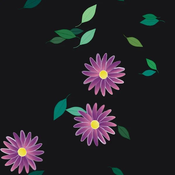 Bloemen Met Groene Bladeren Vrije Samenstelling Vector Illustratie — Stockvector