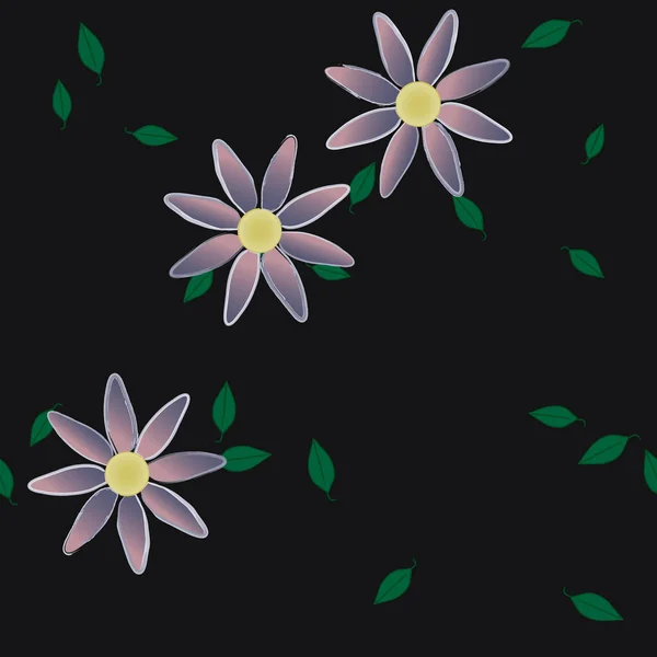 Flores Con Hojas Verdes Composición Libre Ilustración Vectorial — Archivo Imágenes Vectoriales