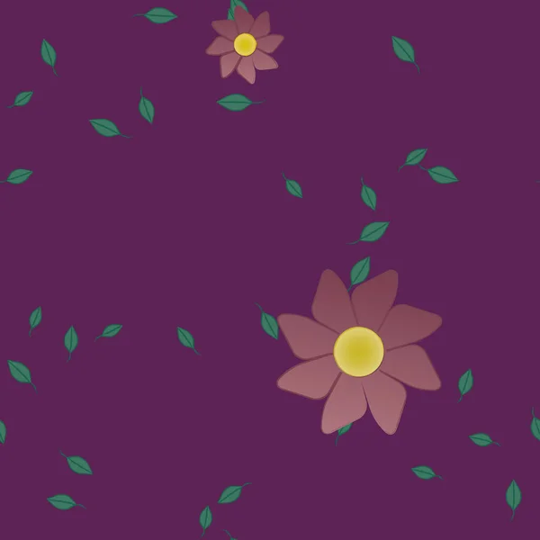 Modèle Vectoriel Avec Des Fleurs Colorées Simples Des Feuilles Vertes — Image vectorielle