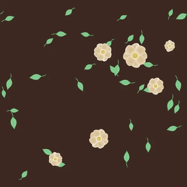 Flores Simples Con Hojas Verdes Composición Libre Ilustración Vectorial — Vector de stock