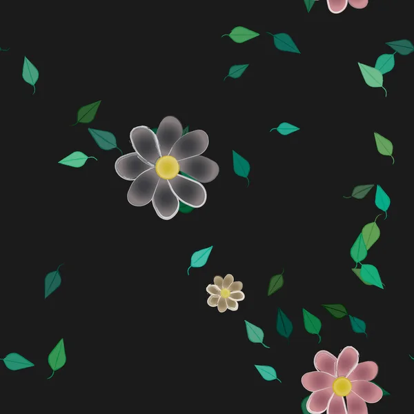 Composição Bonita Com Flores Coloridas Simples Folhas Verdes Fundo Ilustração —  Vetores de Stock