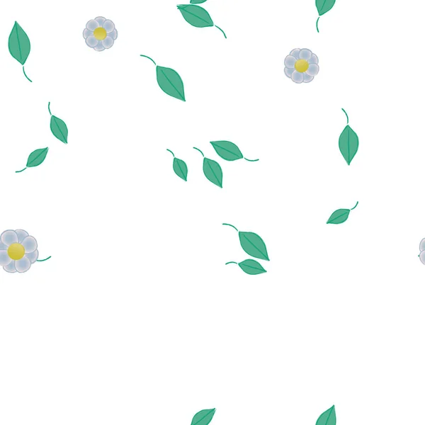 Composição Bonita Com Flores Coloridas Simples Folhas Verdes Fundo Ilustração — Vetor de Stock