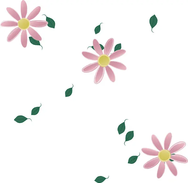 Composição Bonita Com Flores Coloridas Simples Folhas Verdes Fundo Ilustração — Vetor de Stock