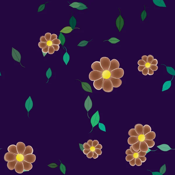 Flores Con Hojas Verdes Composición Libre Ilustración Vectorial — Archivo Imágenes Vectoriales