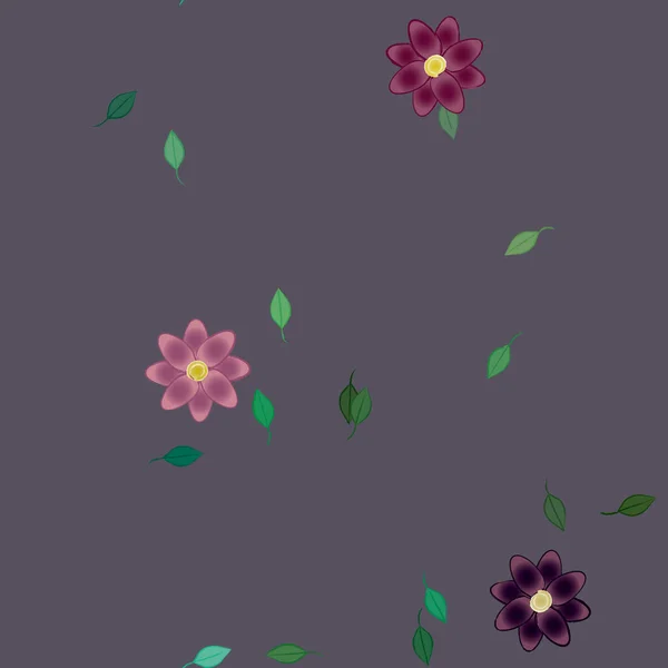 Flores Simples Con Hojas Verdes Composición Libre Ilustración Vectorial — Archivo Imágenes Vectoriales