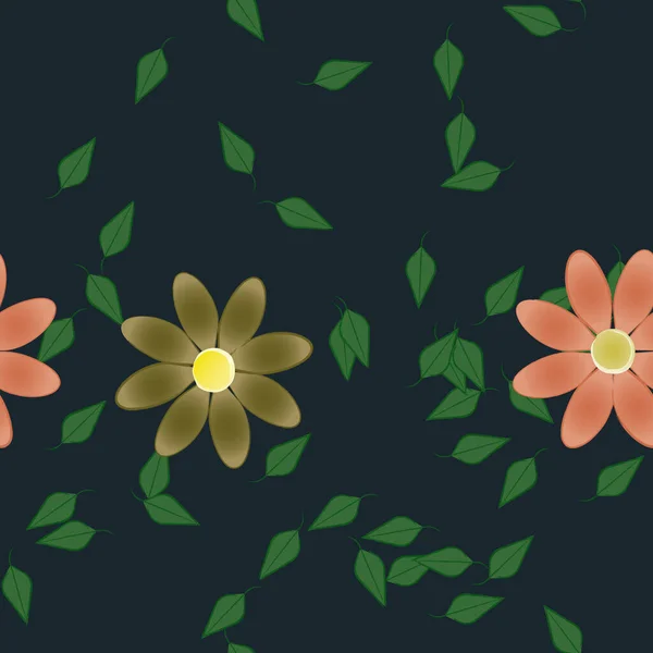 Bloemen Met Groene Bladeren Vrije Samenstelling Vector Illustratie — Stockvector