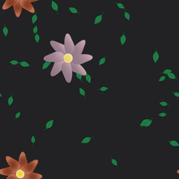 Flores Simples Con Hojas Verdes Composición Libre Ilustración Vectorial — Vector de stock