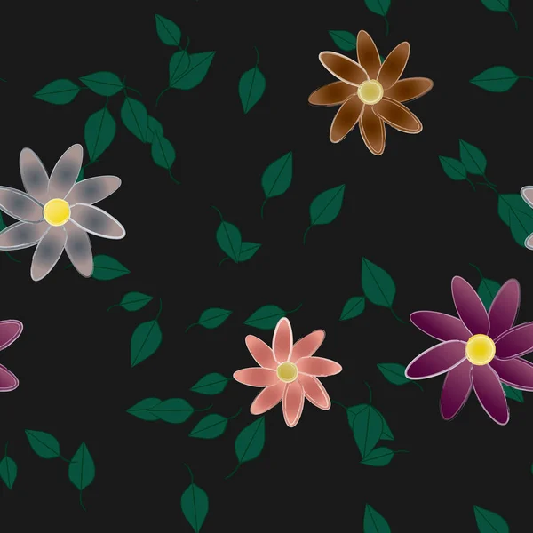 Fleurs Aux Feuilles Vertes Composition Libre Illustration Vectorielle — Image vectorielle