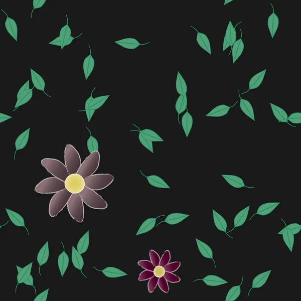 Composição Bonita Com Flores Coloridas Simples Folhas Verdes Fundo Ilustração — Vetor de Stock