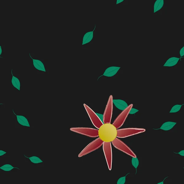 Mooie Compositie Met Eenvoudige Gekleurde Bloemen Groene Bladeren Achtergrond Vector — Stockvector