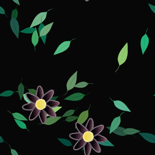 Composition Design Avec Fleurs Simples Feuilles Vertes Illustration Vectorielle — Image vectorielle