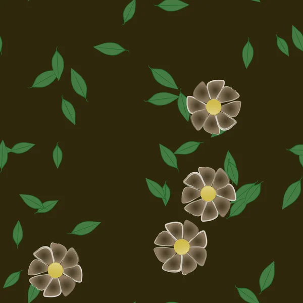 Fleurs Simples Avec Des Feuilles Vertes Composition Libre Illustration Vectorielle — Image vectorielle