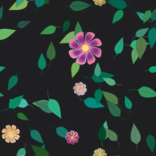 Composição Livre Com Flores Coloridas Simples Folhas Verdes Para Papel — Vetor de Stock