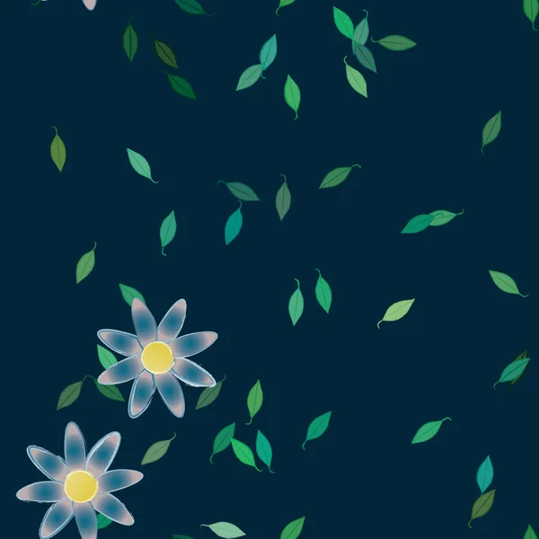 Mooie Compositie Met Eenvoudige Gekleurde Bloemen Groene Bladeren Achtergrond Vector — Stockvector