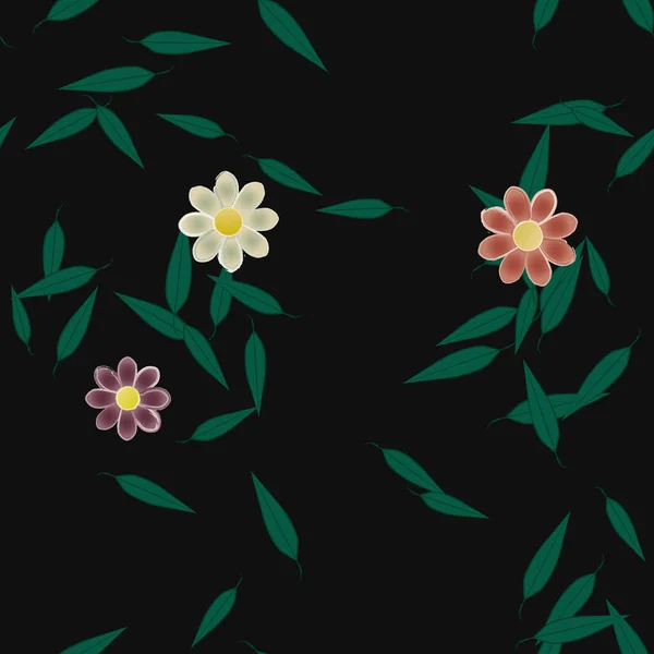 Eenvoudige Bloemen Met Groene Bladeren Vrije Samenstelling Vector Illustratie — Stockvector