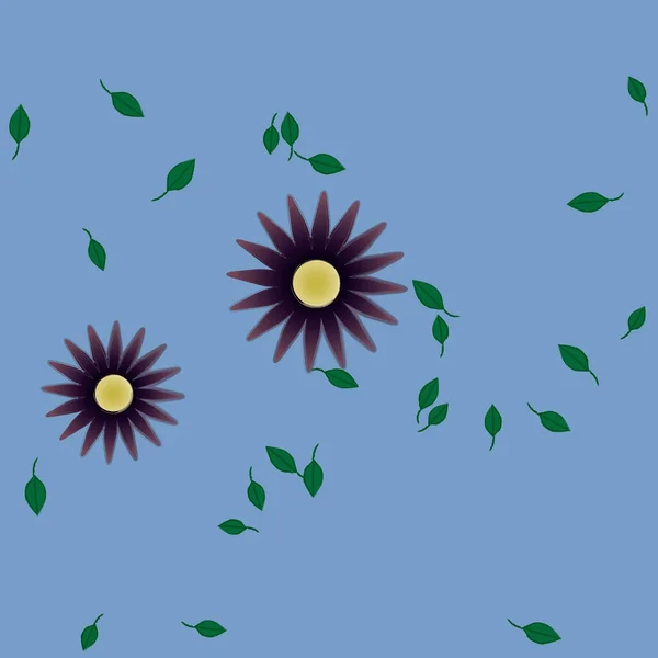 Modèle Vectoriel Avec Des Fleurs Colorées Simples Des Feuilles Vertes — Image vectorielle