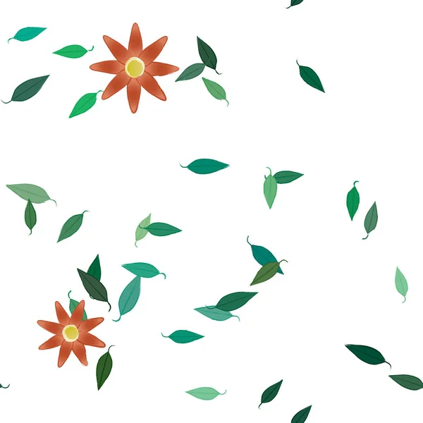 Composição Bonita Com Flores Coloridas Simples Folhas Verdes Fundo Ilustração — Vetor de Stock