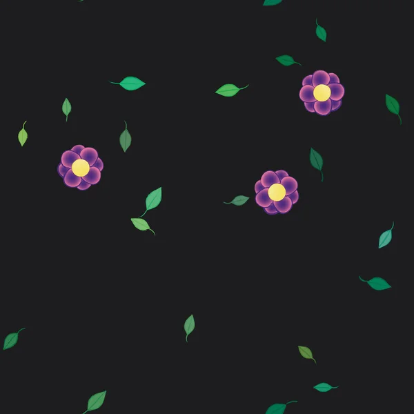 Flores Simples Con Hojas Verdes Composición Libre Ilustración Vectorial — Vector de stock