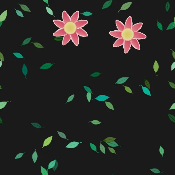 Composição Bonita Com Flores Coloridas Simples Folhas Verdes Fundo Ilustração —  Vetores de Stock