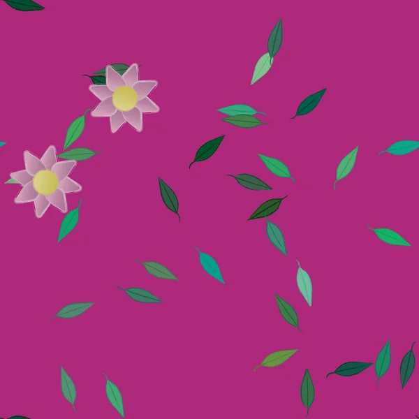Πρότυπο Διάνυσμα Απλά Πολύχρωμα Λουλούδια Και Πράσινα Φύλλα — Διανυσματικό Αρχείο