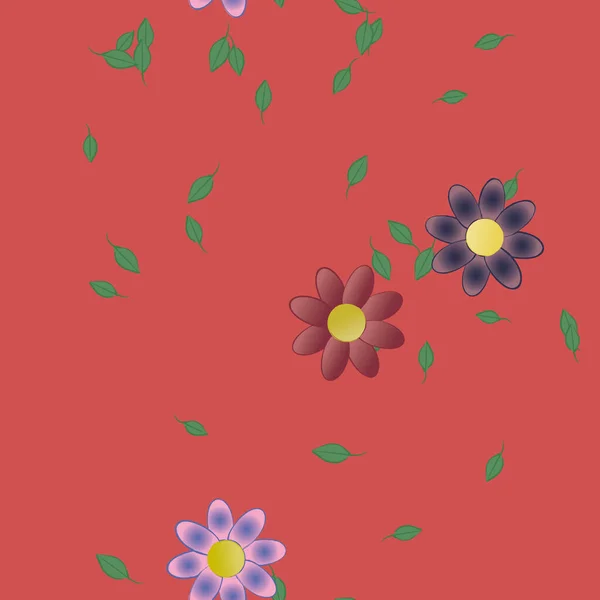 Flores Simples Con Hojas Verdes Composición Libre Ilustración Vectorial — Archivo Imágenes Vectoriales