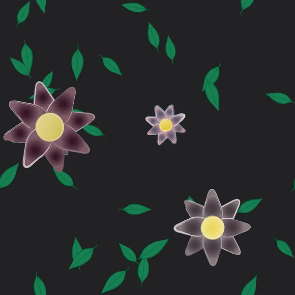 美丽的构图 背景为单色花和绿叶 矢量图解 — 图库矢量图片