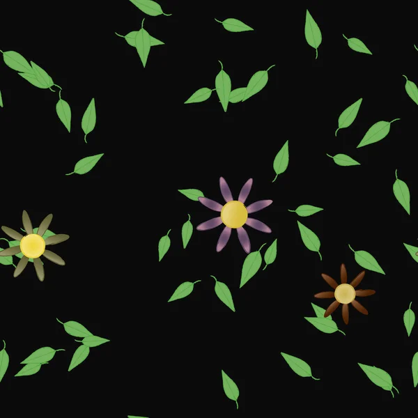 Flores Simples Con Hojas Verdes Composición Libre Ilustración Vectorial — Vector de stock