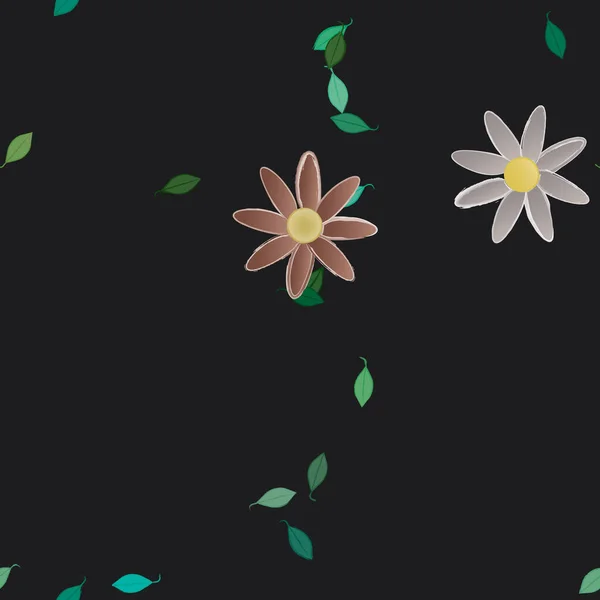 Flores Simples Con Hojas Verdes Composición Libre Ilustración Vectorial — Archivo Imágenes Vectoriales