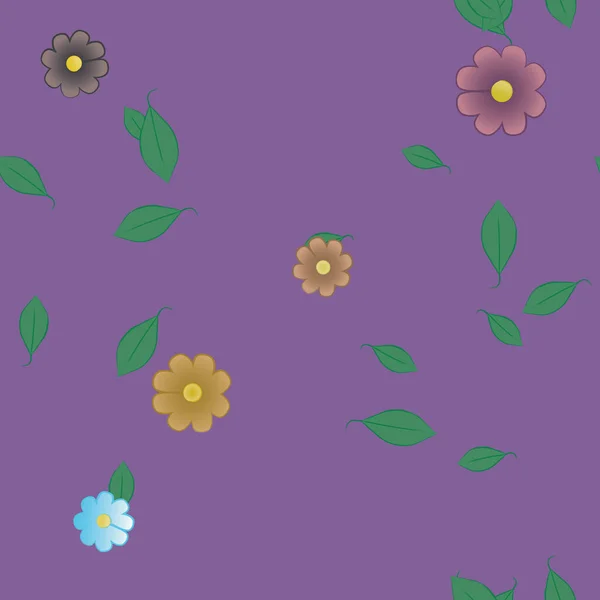 Flores Simples Con Hojas Verdes Composición Libre Ilustración Vectorial — Vector de stock