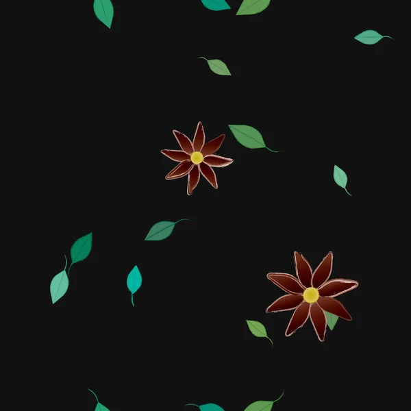 Composición Libre Con Flores Colores Simples Hojas Verdes Para Papel — Vector de stock