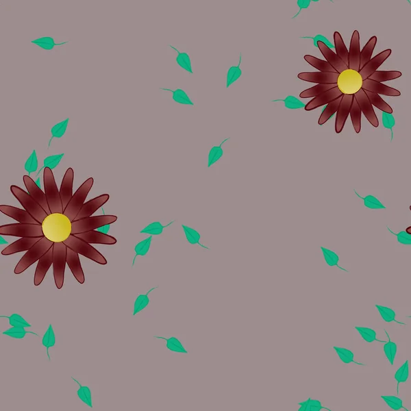 Flores Con Hojas Verdes Composición Libre Ilustración Vectorial — Vector de stock