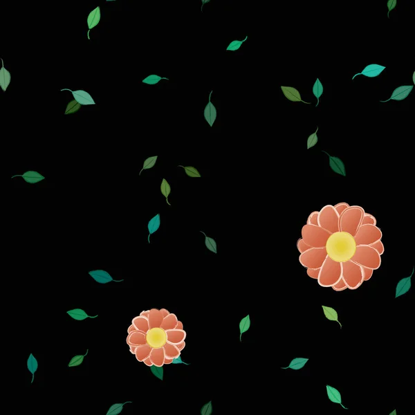 Flores Simples Con Hojas Verdes Composición Libre Ilustración Vectorial — Vector de stock