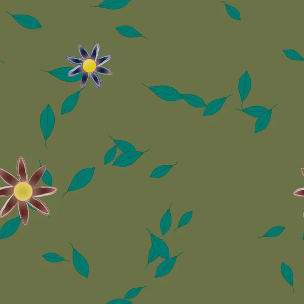 Fleurs Simples Avec Des Feuilles Vertes Composition Libre Illustration Vectorielle — Image vectorielle