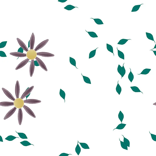 Eenvoudige Bloemen Met Groene Bladeren Vrije Samenstelling Vector Illustratie — Stockvector