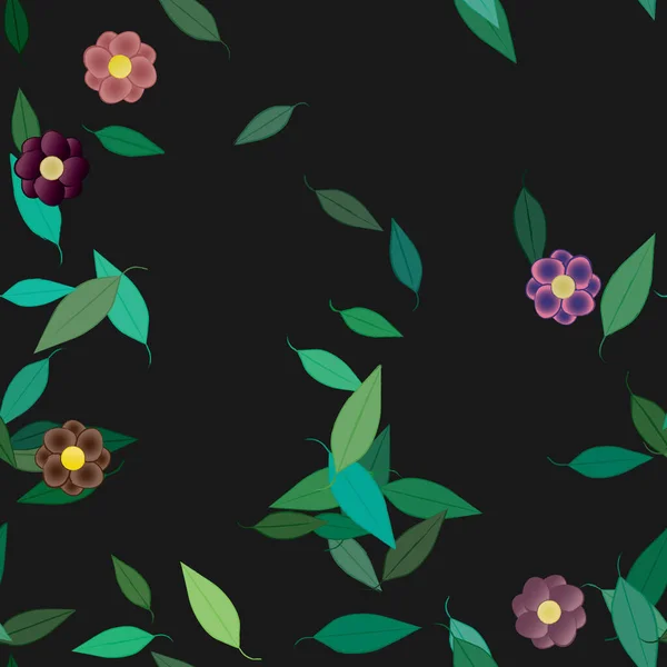 Hermosa Composición Con Flores Colores Simples Hojas Verdes Fondo Ilustración — Archivo Imágenes Vectoriales